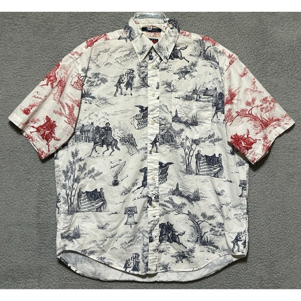 Very Rare Vintage Tommy Hilfiger Colonial USA Print Button Down Shirt‎ Large